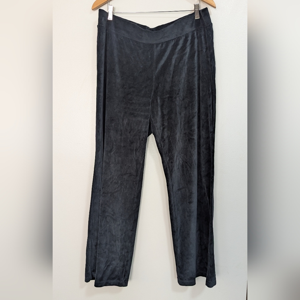🌸Charter Club Black Velour Velvet Wide Leg Pull On Lounge Pant Size XL